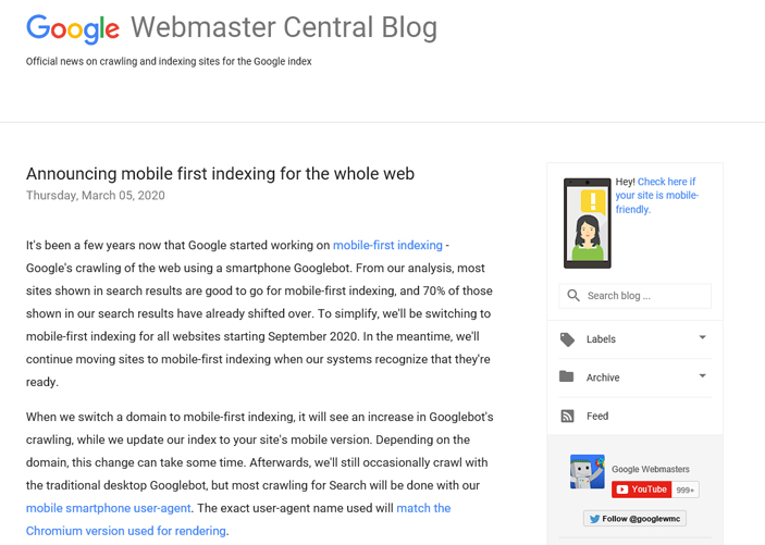 Announcing mobile first indexing for the whole web 