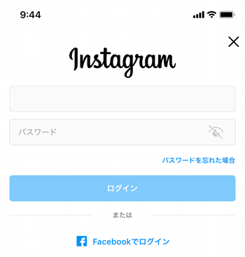 Instagramログイン画面