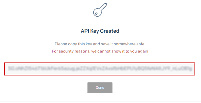 API Keyの生成が完了した状態