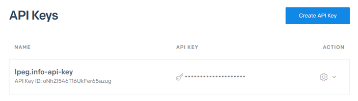 API Keyのダッシュボード画面
